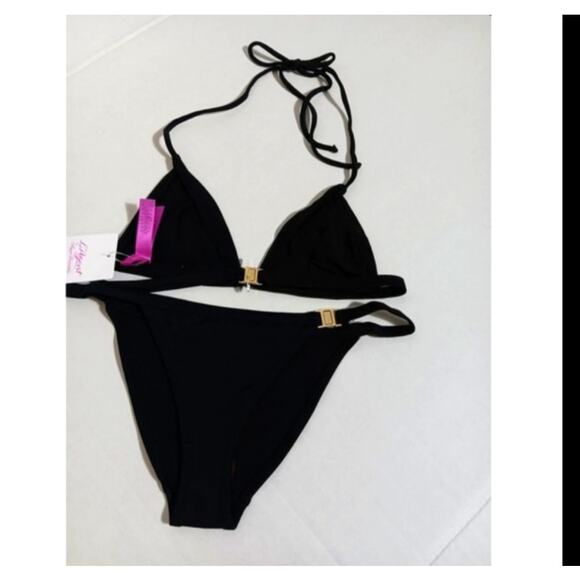 L'agent by AGENT PROVOCATEUR 2 Piece Black and Gold Swimsuit Bikini Size S - Picture 1 of 3